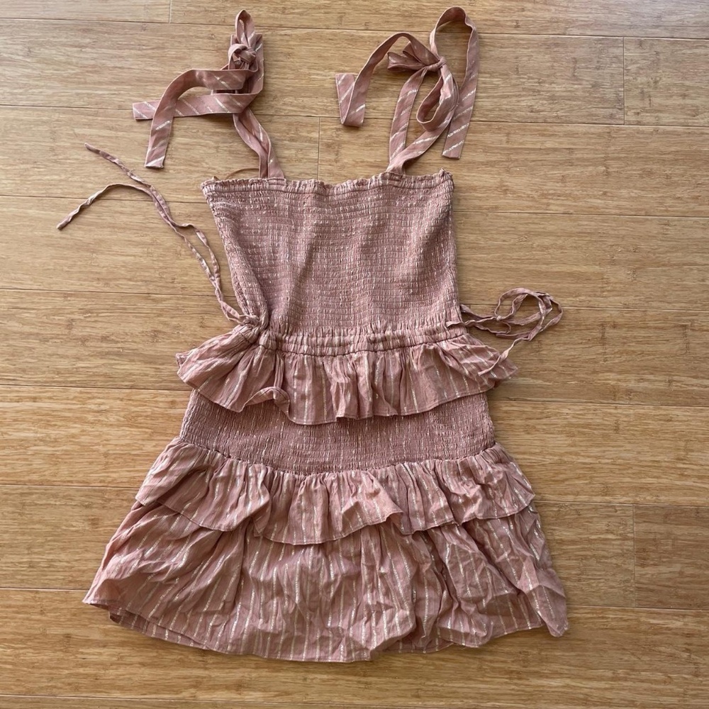 House of Harlow Gold Nude Ruche Ruffle Mini Dress Tie Straps Medium